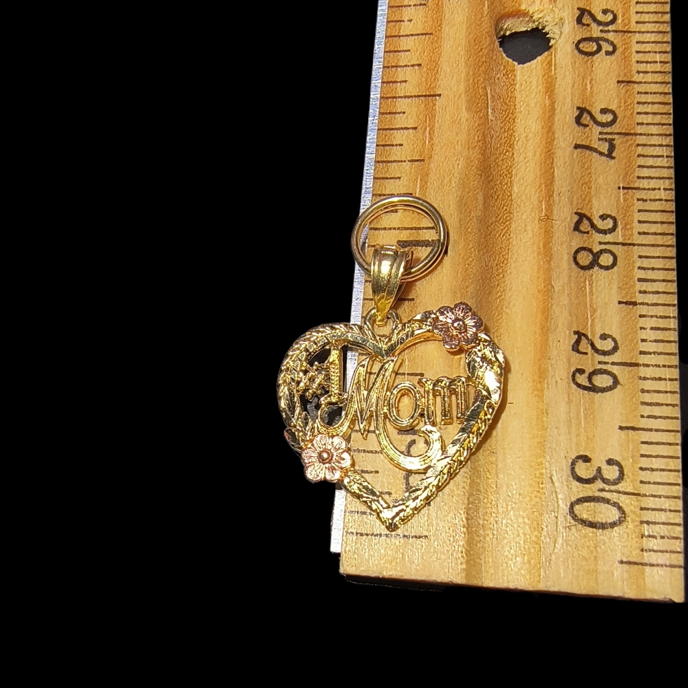 14K Yellow & Rose Gold “#1 Mom” Heart Charm Or Pendant 1.7 Grams - Picture 4 of 11